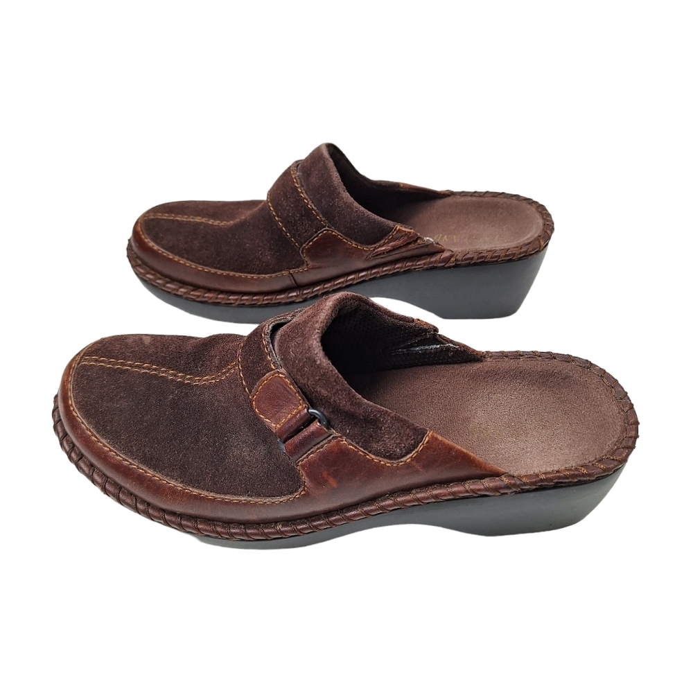 Eastland Brown Size 6 Leather Suede Slip-On Comfort Clogs Mules Shoes
